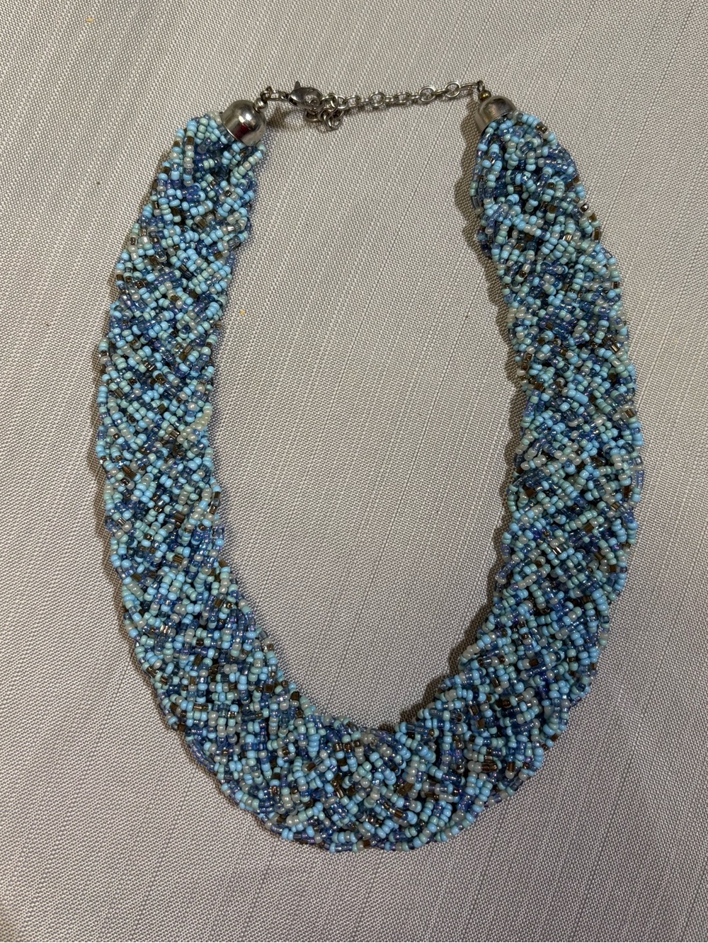 Vintage blue beaded collar statement necklace